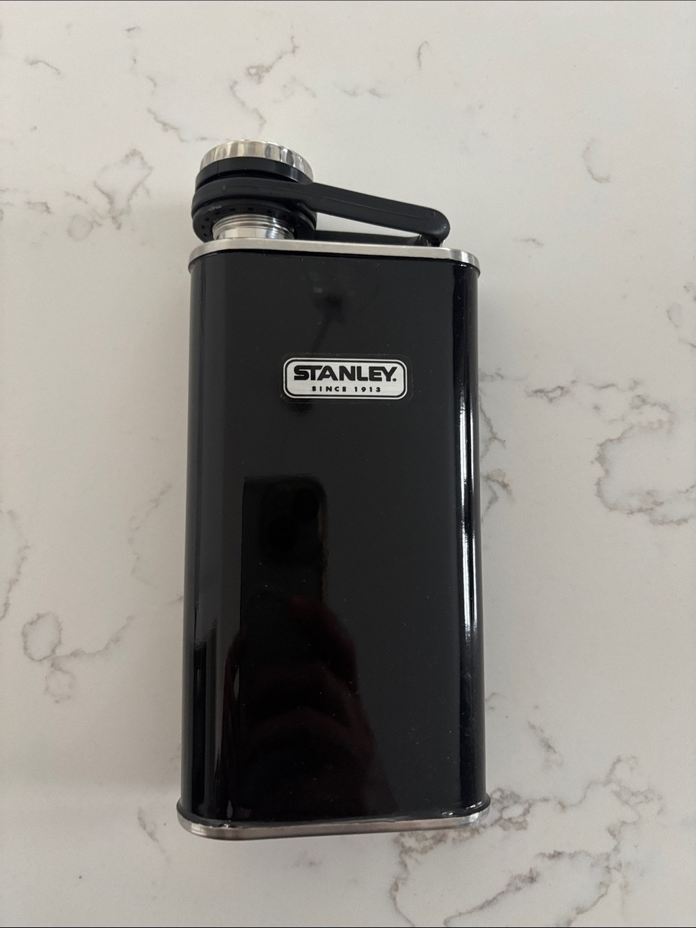 Stanley Black Travel Hip Flask with Stainless Accents